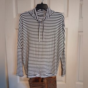 Striped Black and White Bella Jane Cowl Neck Top Size Large